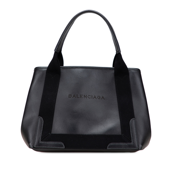 Pre-Loved Balenciaga Calfskin Perforated Navy Cabas S Tote - Picture 1 of 11